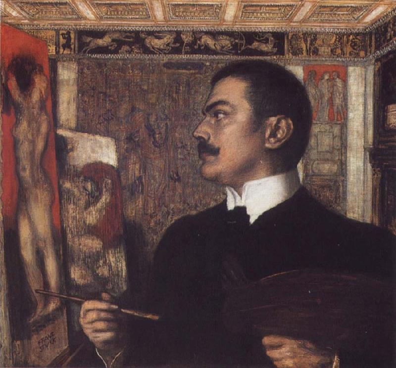 Franz von Stuck Self-Portrait at the Easel China oil painting art